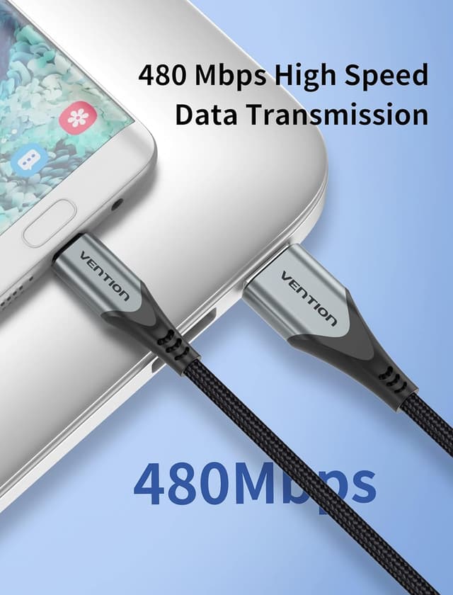 Detalle de VENTION 2m Nylon Braided Micro USB Charger Cable for Kindle Fire, Tablets, PS4 & Xbox Controllers