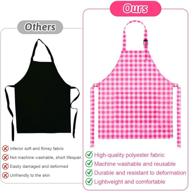 Detalle 2 de DiULi grembiule per bambini regolabile con cappello da cuoco a quadri rosa