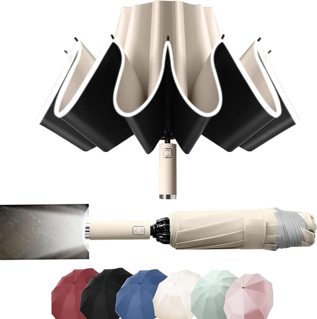 Detalle de Travel Umbrella, Compact LED light, Windproof reverse folding auto open/close