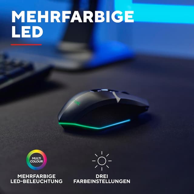 Detalle de GXTrust Vylax 1108 kabellose Gaming-Maus mit 80 Stunden Akkulaufzeit, 800–4.800 DPI und 6 Tasten