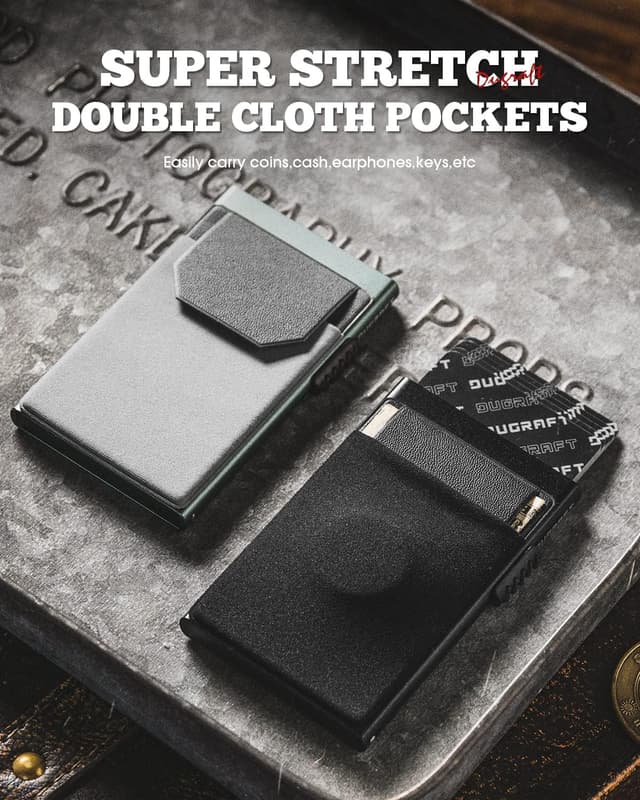 Detalle de DUGRAFT Men’s Pop-Up Credit Card Holder Wallet (Slim RFID Blocking Aluminium) with Coin Pocket – Black