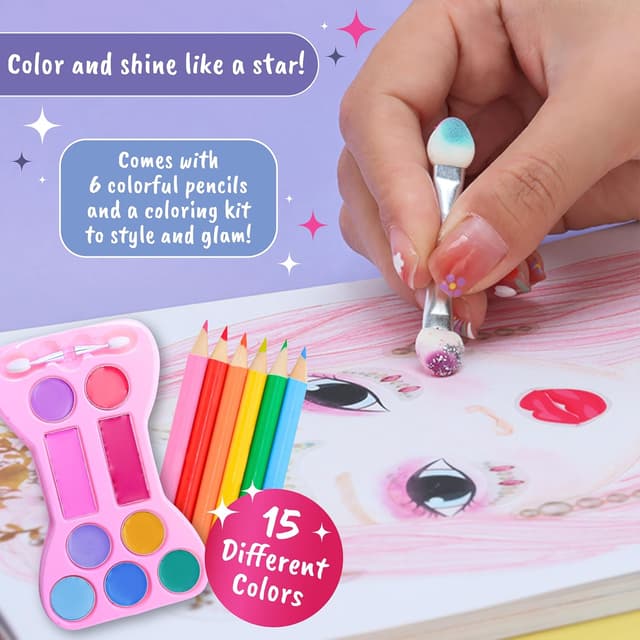 Detalle de BSCOOL Make-up Artist 3-in-1 Fun Makeup, Sticker & Coloring Kit for Girls (Ages 5+)