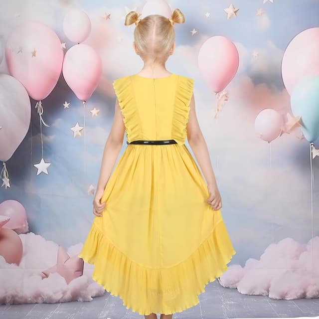 Detalle de Sunny Fashion Mädchen Kleid mit Rüsche, Cap Sleeve, Gürtel – solid für Festzug, Hochzeit & formelle Anlässe (Gr. 116–158)