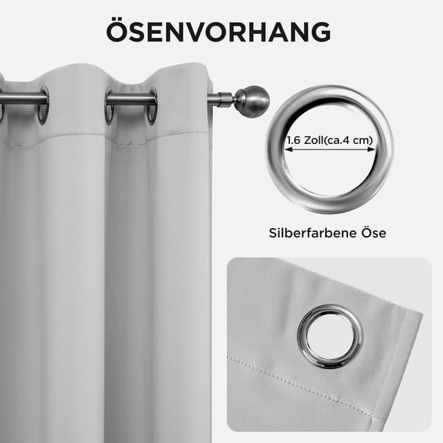Detalle 2 de Joydeco blickdichte Vorhänge mit Ösen (2er-Set) – Thermovorhang zum Verdunkeln & Wärmeschutz in Grauweiß