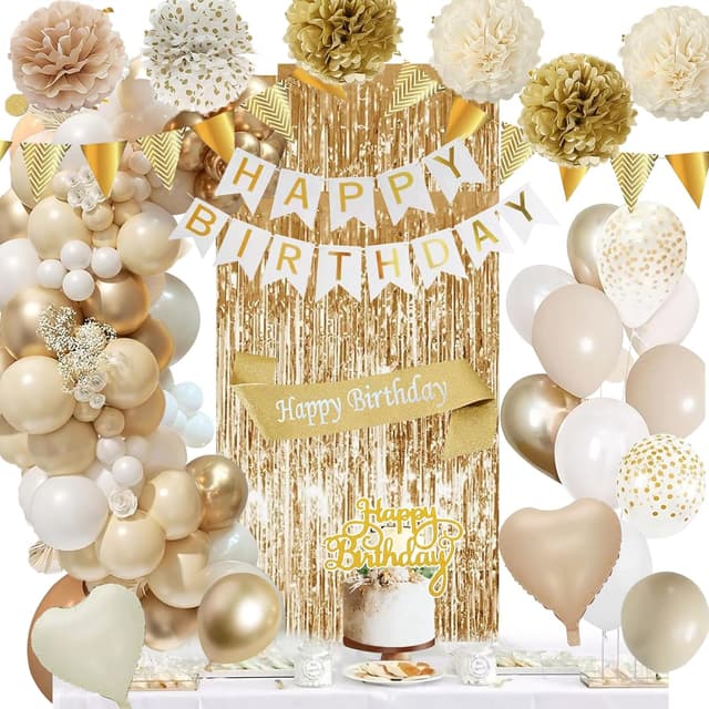 Detalle de Geburtstagsdeko Gold Beige Weiß Set