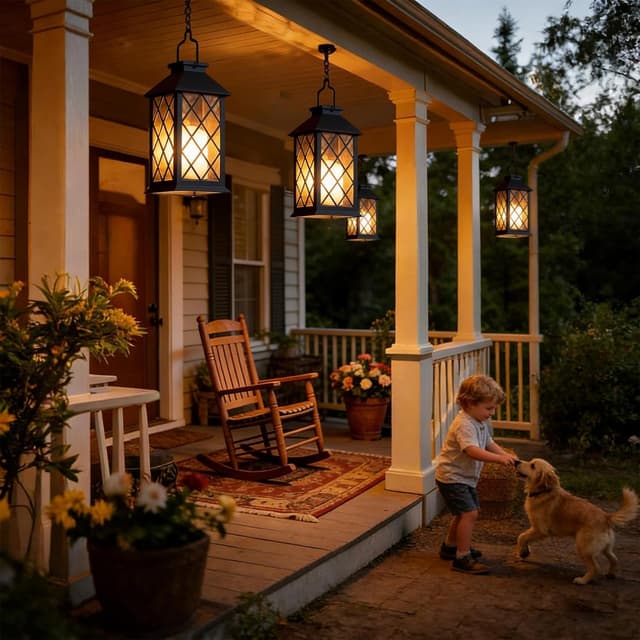 Detalle 2 de Joycome Outdoor Lanterns Solar Garden Lanterns (2 Pack) in Black with Flickering LED Candles