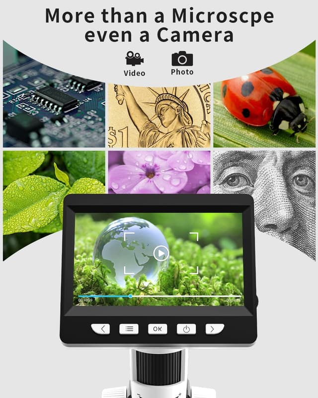 Detalle de CIMELR 4,3-Zoll digitales Mikroskop (50X–1000X) mit USB und 8 LED – für Erwachsene & Kinder