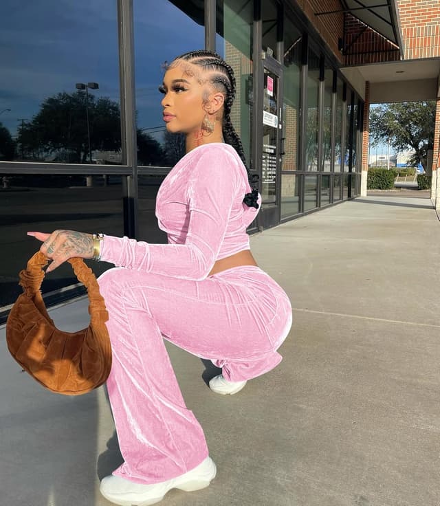 Detalle de yidengymx Women’s Velour 2-Piece Tracksuit Set (Zip-Up Crop Top & Sweatpants with Pockets)