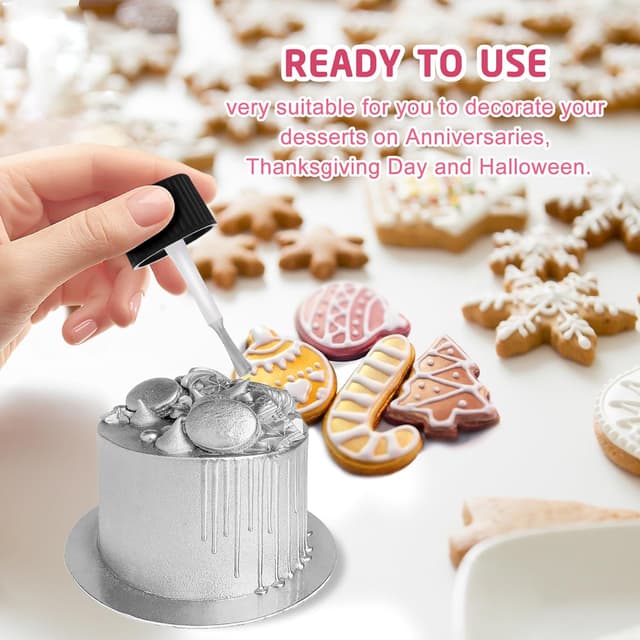 Detalle de Flüssig essbarer Glitzer in Silber (60 ml) – metallische Dekorfarbe für Kuchen, Cupcakes & Fondant