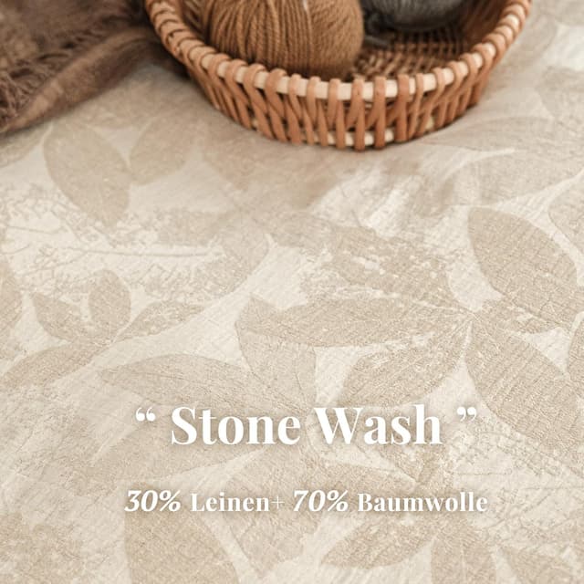 Detalle de SOULFUL Leinen-Bettwäsche 155x220 (Jacquard, Boho Leaves) mit Kissenbezug 80x80, Öko-Tex 100