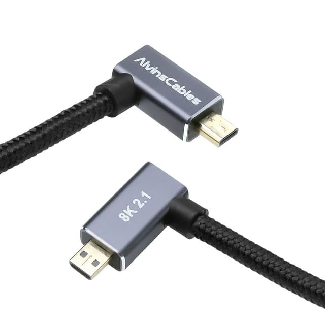 Detalle 2 de Alvin's Cables Right Angle Micro HDMI to HDMI 8K@60Hz / 4K@120Hz (HDMI 2.1) braided coiled cable