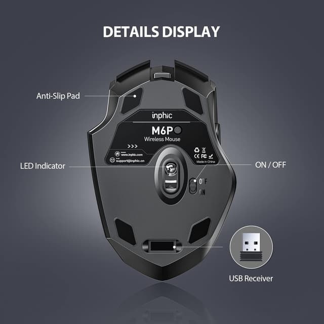 Detalle 2 de INPHIC Pro 2,4G Funkmaus 1600 DPI mit Akku