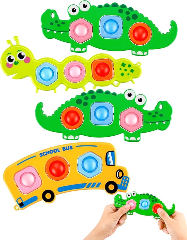 Detalle de 4-teiliges Fidget Toys Set mit Bubble Popper: Raupe, Krokodil & Schulbus (ab 12 Monate)