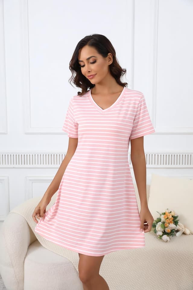 Thumbnail 2 de Enjyam Women Cotton V‑Neck Striped Nightdress for Summer 💤