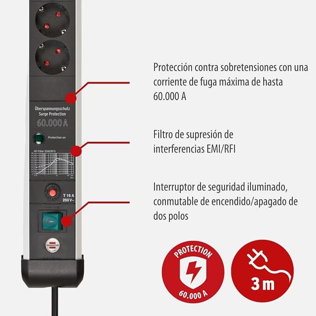 Thumbnail 2 de Brennenstuhl Premium-Protect-Line regleta 8 tomas, 3 m 🔌