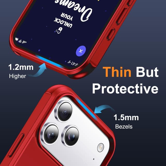 Detalle de Skylmw SKYLMW Compatible with iPhone 17 Pro Max Case (6.9") with Invisible Magnetic O-Ring Stand, Mag-Safe, Red