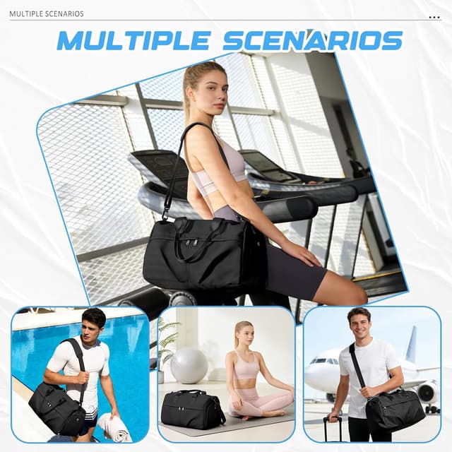 Detalle 2 de WEPLAN Sporttasche für Damen & Herren mit Schuhfach und Nassfach (46 x 25 x 25 cm) – Schwarz