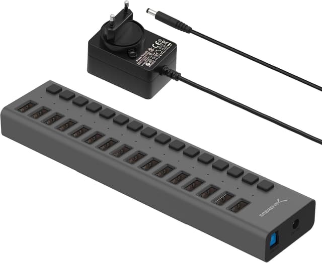 Detalle de SABRENT HB‑PU16 16‑Port USB‑Hub 90W Ladegerät 🔌