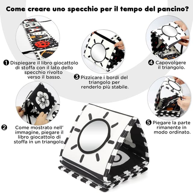 Detalle de URMYWO Libri sensoriali neonato con specchio: libro di stoffa pieghevole e lavabile per tummy time (0-12 mesi)