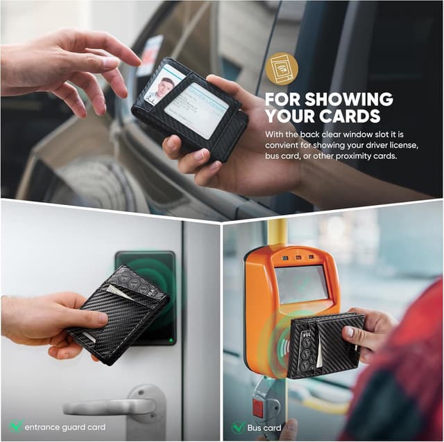 Detalle de VULKIT Pop Up Credit Card Holder Wallet for Men (RFID Blocking) – Carbon Black, Double Window Slots, Up to 12 Cards