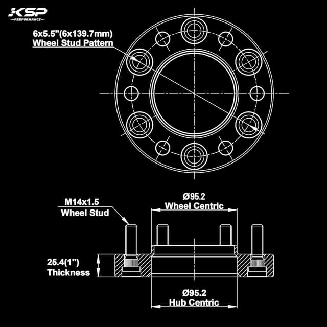 Detalle de KSP 1-inch 6x139.7 Wheel Spacers (4PCS) with 14x1.5 Studs for 2024+ Tacoma and select Toyota/Lexus models