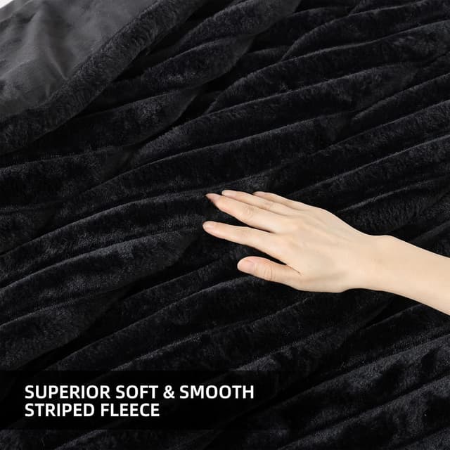 Detalle de Smoofy Fluffy Queen Comforter Set (3-Piece) in Black Faux Fur Style