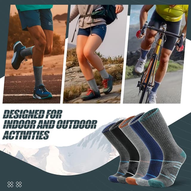 Detalle 2 de ANTSANG Merino Wool Walking & Hiking Socks (5-pack) – warm, cushioned moisture-wicking boot socks