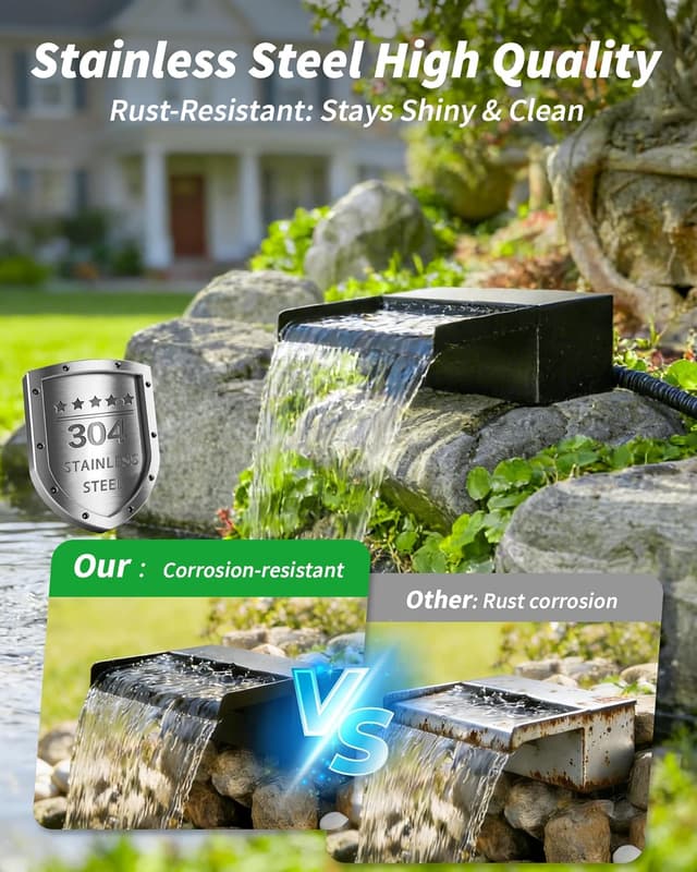 Detalle de POPOSOAP Solar Pond Waterfall Kit 55W with 304 Stainless Spillway Box & Multi-Filtration