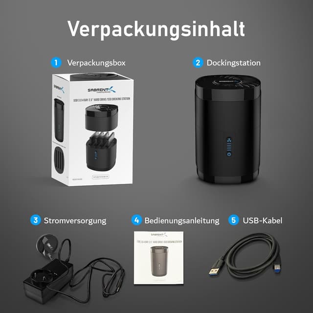 Detalle 2 de SABRENT DS-4SSD 4-Bay Dockingstation für 2,5-Zoll SATA HDD/SSD (USB A, bis 5 Gbps, mit Lüfter)