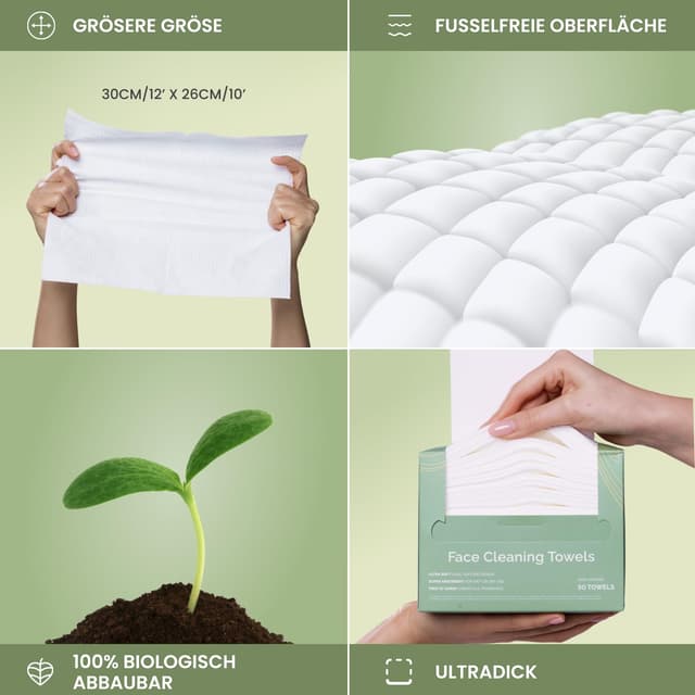 Thumbnail 6 de PLANTIFIQUE Einweg-Gesichtshandtücher aus 100% Viskose, XL (25 x 30 cm), 50 Stück