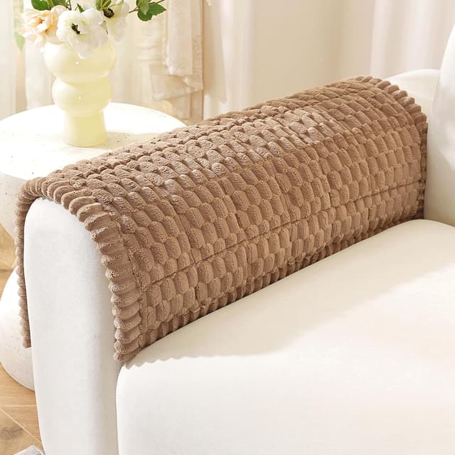 Detalle de Royhom Copridivano spesso in peluche corto marrone 50 x 60 cm con antiscivolo