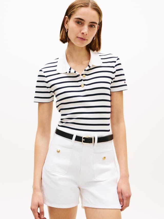 Detalle de Tommy Hilfiger donna polo slim elasticizzata con bottoni gold