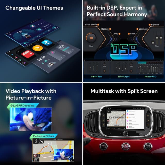 Detalle de XTRONS 7-inch car stereo for Fiat/Abarth 500 (2016–2020), Octa‑Core 4GB+128GB with GPS, CarPlay/Android Auto and 4G LTE