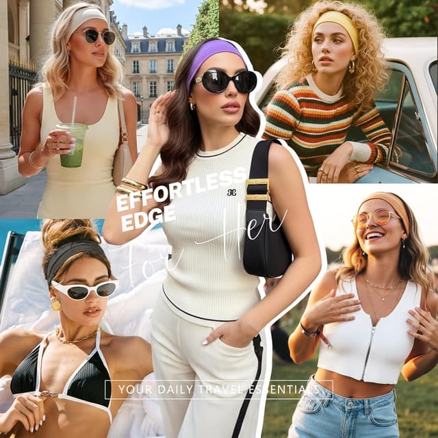 Detalle de Kavya Fasce per capelli unisex antiscivolo traspiranti (8 pezzi) – headband da sport e fitness, nere