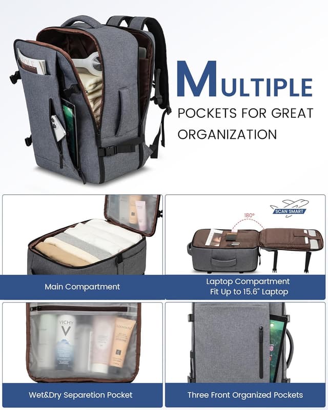 Detalle 2 de LOVEVOOK Easyjet Handgepäck 45x36x20 cm – Rucksack für 15,6‑Zoll‑Laptop (30 l) mit 180°‑Öffnung