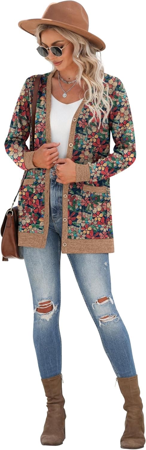 Detalle 2 de GRECERELLE women’s long sleeve open-front cardigan with ribbed knit and pocket