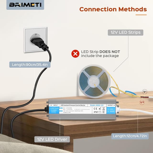 Detalle 2 de BRIMETI Transformador 220V a 12V 100W IP67 para Tiras LED