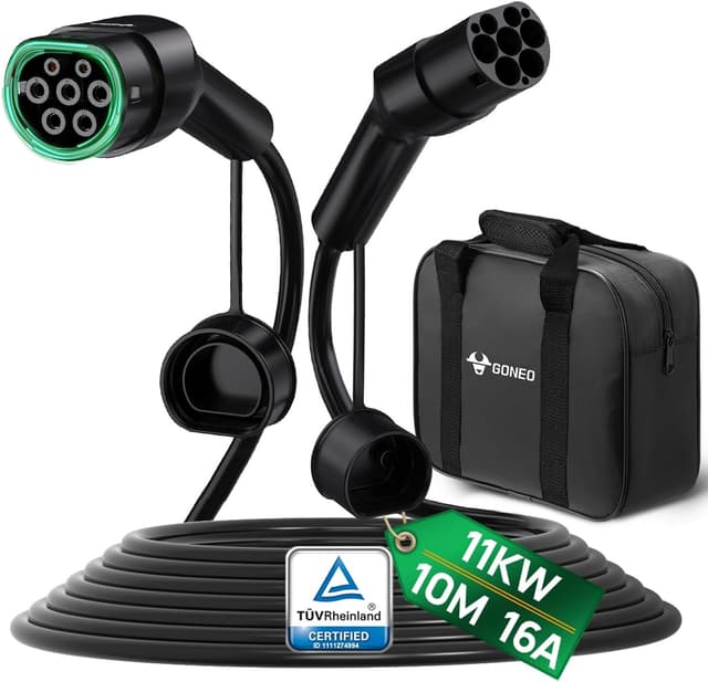 Detalle de GONEO Type 2 11kW 10m 16A 3‑phase Mode 3 Type 2 to Type 2/CCS2 EV Charging Cable (with carry bag)
