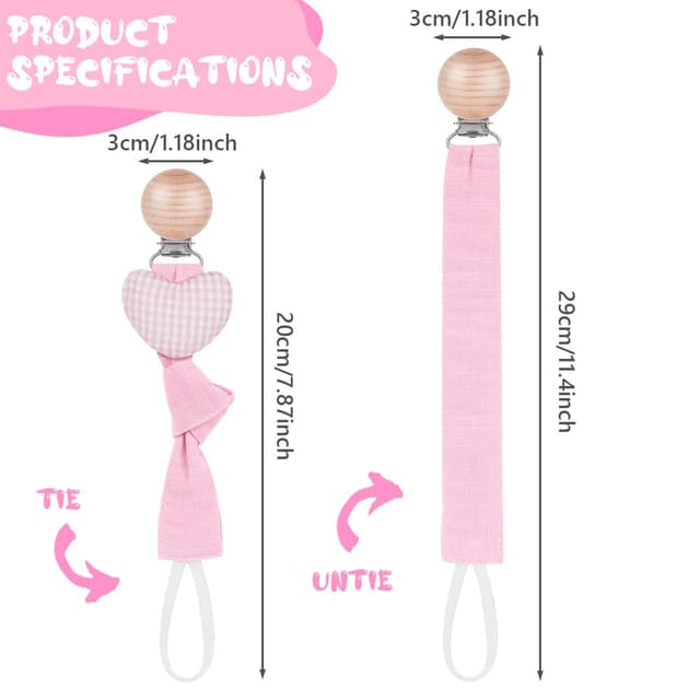 Detalle de Vicloon Schnullerkette aus Baumwolle (3er-Set) mit Clip – Stern/Mond/Herz für Baby