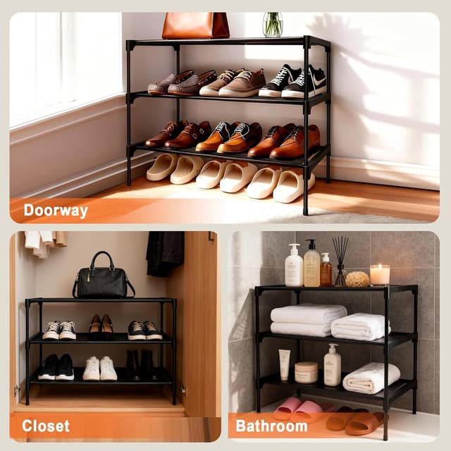 Detalle de LINKINNO scarpiera a 3 ripiani impilabile in metallo, per 9 paia di scarpe (70 x 30 x 45 cm) color nero