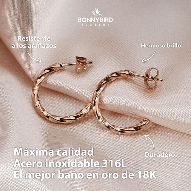 Detalle 2 de BONNYBIRD Pendientes de acero 316L oro rosa