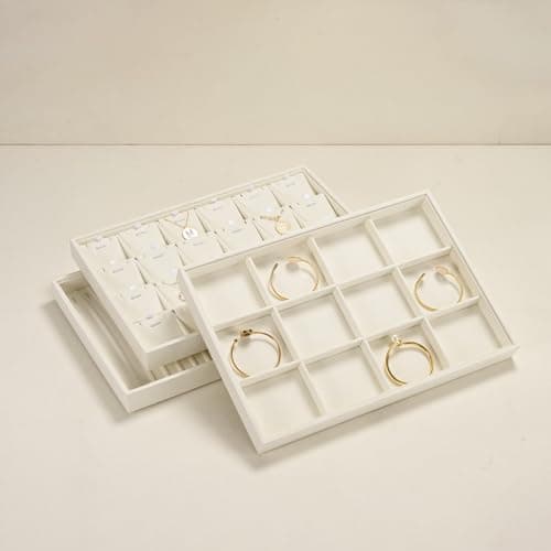 Thumbnail 7 de Oirlv bandeja organizadora de joyería de microfibra beige con 12 cuadrículas (35 x 24 cm)