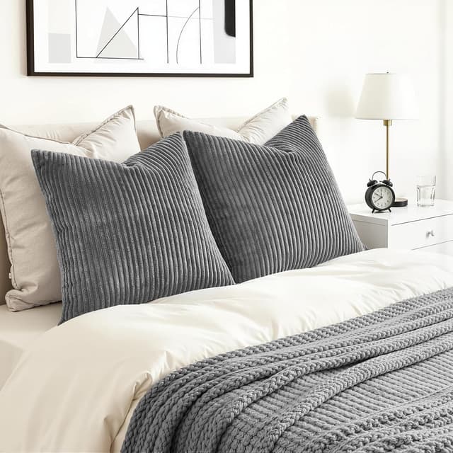 Detalle de Topfinel Kissenbezüge im 2er-Set 60x60 Dunkelgrau Kordsamt mit Streifenmuster