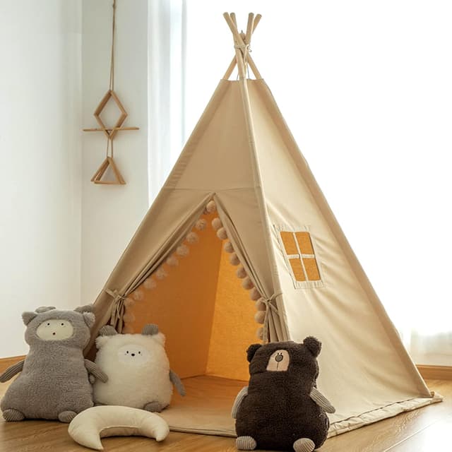 Detalle de RONGFA Kids Teepee Tent Indoor Play Cottage with Floor Mat, Star Light & Carry Bag