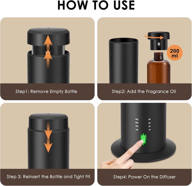 Thumbnail 6 de Diffuseur d’huiles essentielles sans eau noir 200 ml portée 135 m²