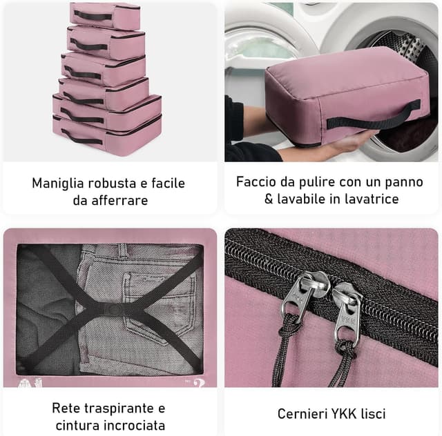 Detalle de ECOHUB Organizer Valigie 7 Pezzi Set Packing Cubes in PET ecologico (rosa)