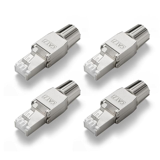 Detalle de VCELINK RJ45 Stecker Cat7 werkzeuglos, geschirmt – PoE-kompatibel (4 Stück), 10 Gbit/s / 600 MHz