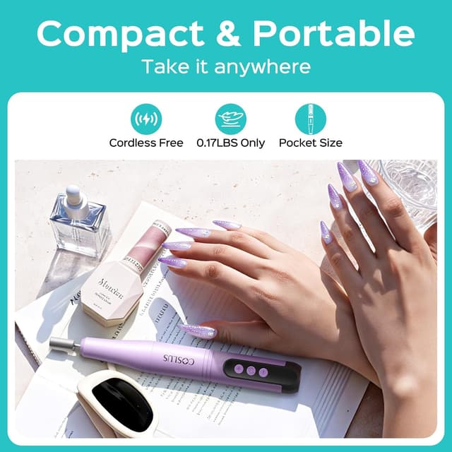 Detalle 2 de COSLUS C50 Cordless Electric Nail Drill (12-Speed) with LED Display, Purple