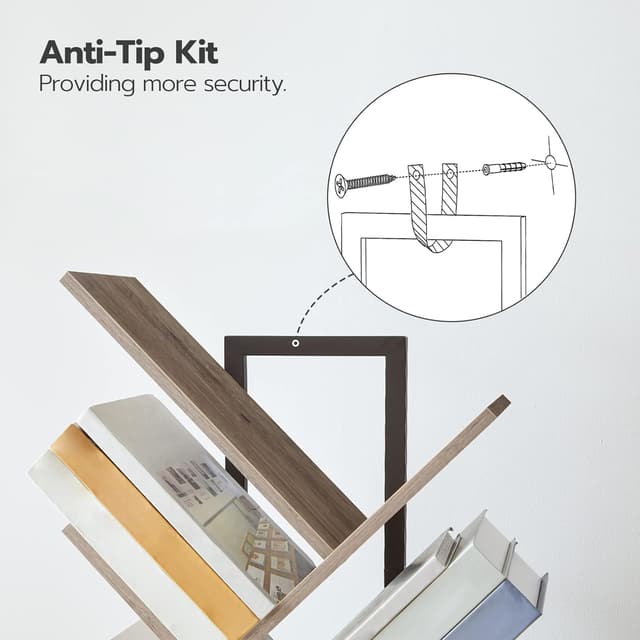 Thumbnail 6 de HOOBRO EBG08SJ01G1 Tall 9-Tier Tree Bookshelf (Greige & Black) for CDs, Albums and Books