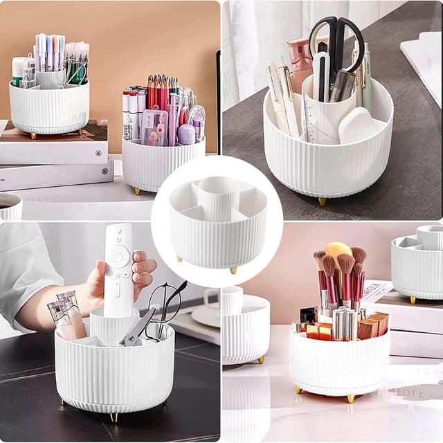 Thumbnail 6 de Bekeify 360° Rotating Makeup Organiser with 5 Compartments (White ABS) for Brushes, Cosmetics & Small Accessories